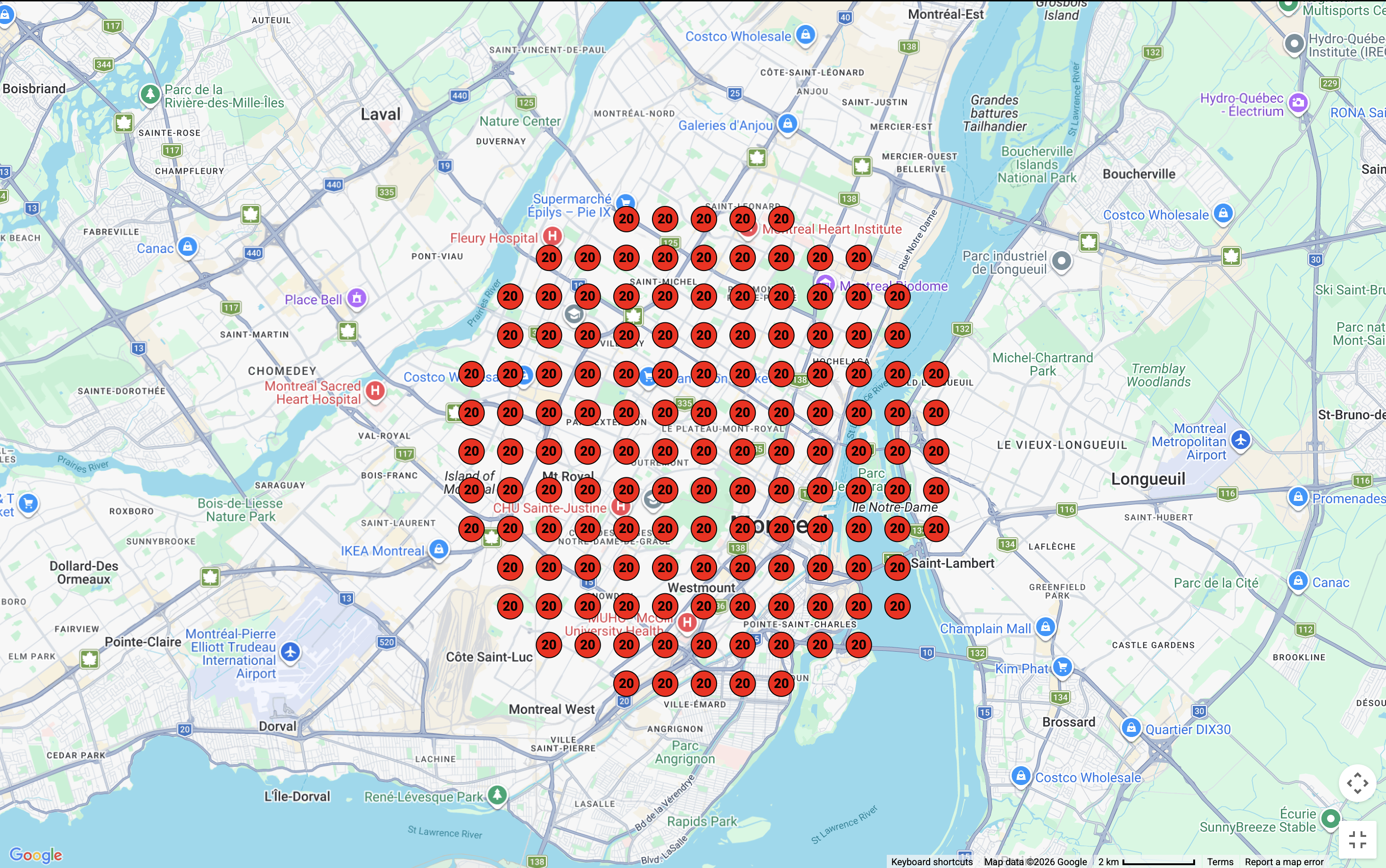 Map ranking grid before local visibility expansion